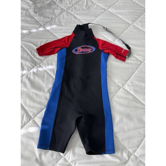 Stearns Unisex Kids Wetsuit Black Blue Color Block Short Sleeve Zip Mock Neck S - Picture 1 of 10